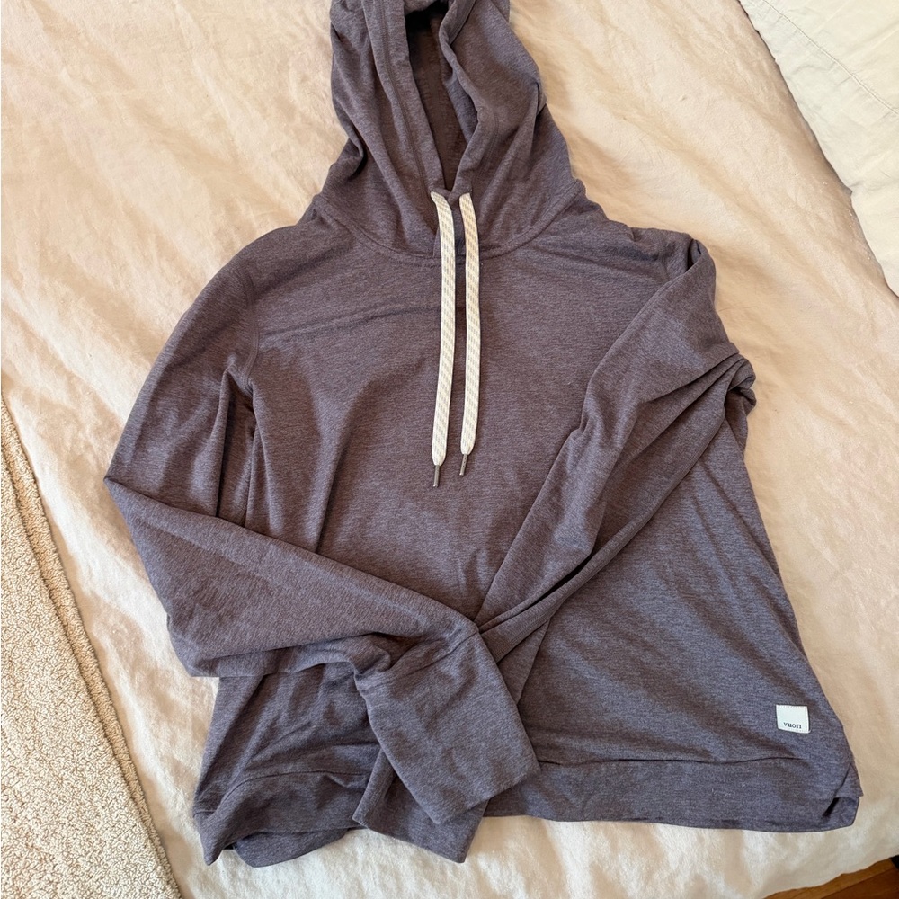 Vuori Heathered Plum Hooded Pullover Sweatshirt with Cream Drawstrings
